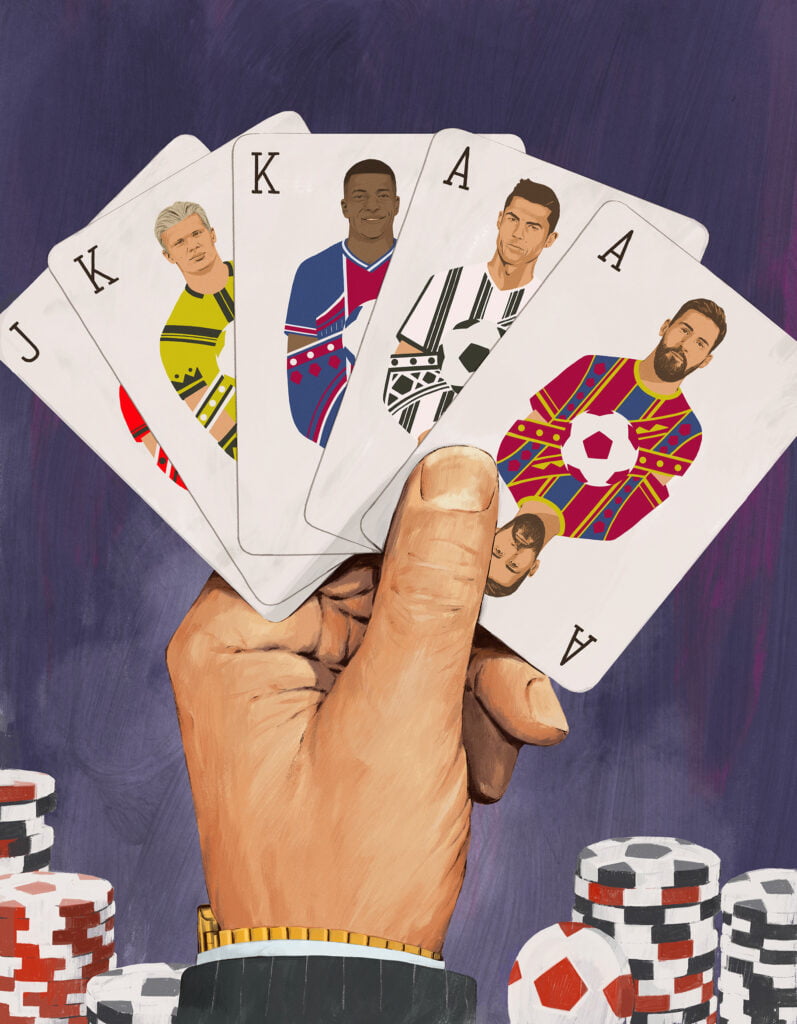 Spelkort med fotbollspelare på.