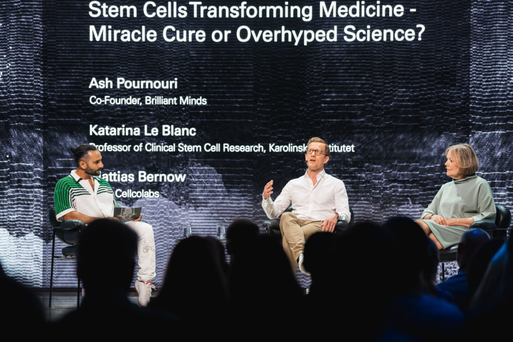 Ash Pournouri, medgrundare Brilliant Minds, Mattias Bernow, vd Cellcolabs och Katarina Le Blanc, professor, Karolinska Institutet.