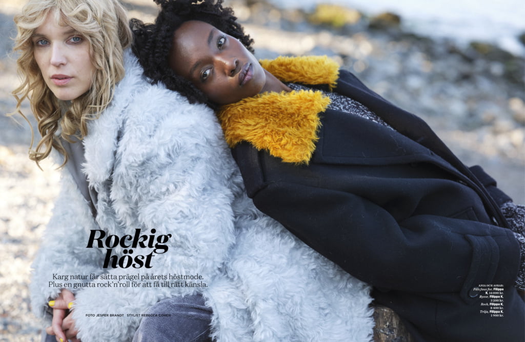 ANIA & ASRAR: P&auml;ls faux fur, Filippa K, 14 000 kr. Byxor, Filippa K, 3 200 kr. Rock, Filippa K, 8 400 kr. Tr&ouml;ja, Filippa K, 1 900 kr.