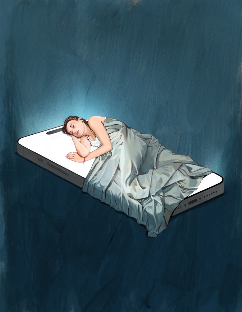 Tonåring som sover på en Iphone